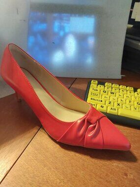 NEW! Piepiebuy Pointed Toe Pump Twist Knot Stiletto Mid Heel Faux Leathe Red 10